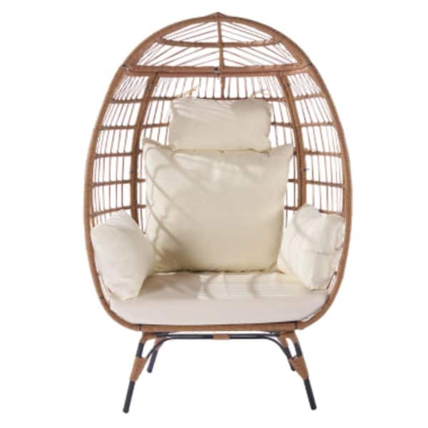 ITOPFOX Yellow Rattan Outdoor Oversized Wrecker Egg Chair with Steel Frame and 5 Cushions