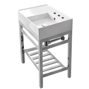 Theorem 2 Ceramic Console Sink Basin in White with Chrome Legs