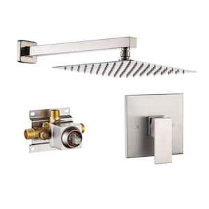 10 in. Shower Head Single-Handle 1-Spray Square High Pressure Shower Faucet in Brushed Nickel (Valve Included)