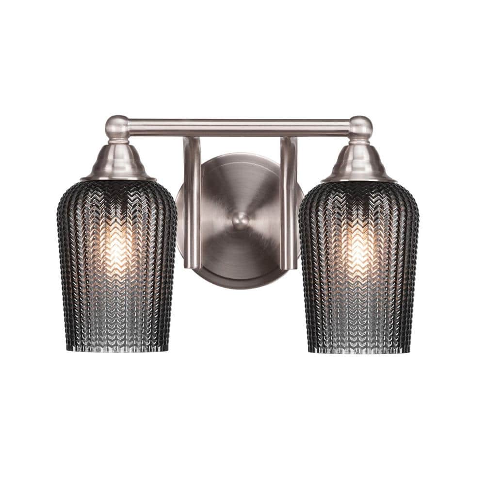 Madison 7.5 in. 2-Light Bath Bar, Brushed Nickel, Smoke Textured Glass Vani