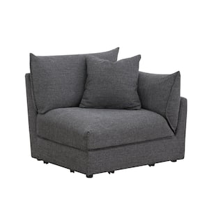 Claire 39 in. W Square Arm 1-Piece Linen Modular Sectional Sofa in. Dark Gray