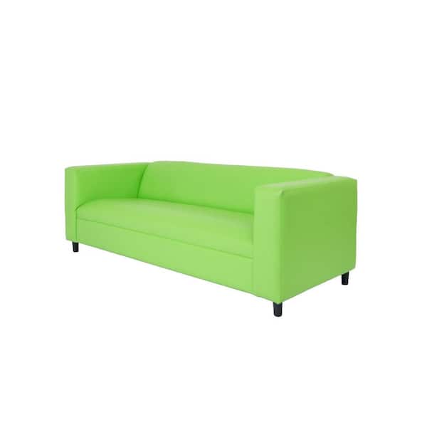 HomeRoots Amelia 84 in. Rolled Arm Faux Leather Rectangle Sofa in Green