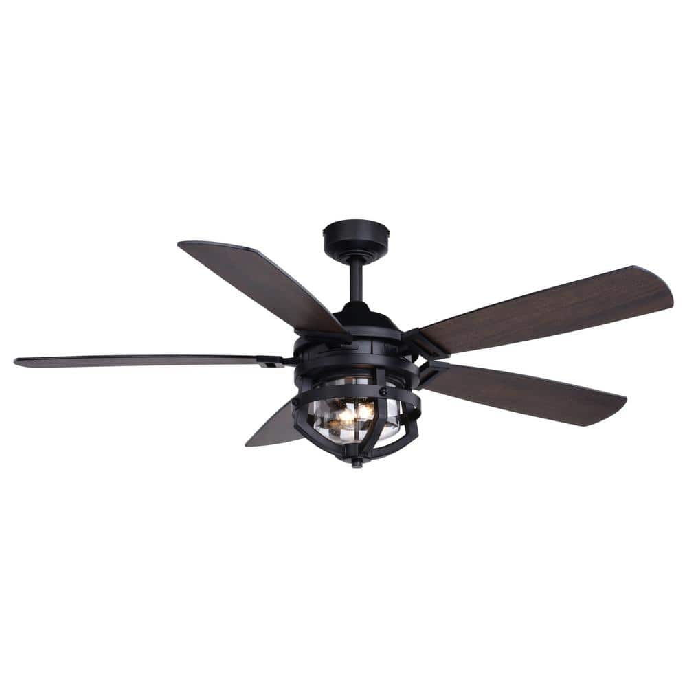 Barnes 54 in. Matte Black Outdoor Downrod Mount Farmhouse Ceiling Fan with LED Light Kit and Remote Control Included price history on PriceWatchPro