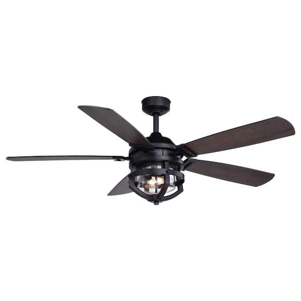 VAXCEL Barnes 54 in. Indoor Outdoor Matte Black Modern Farmhouse Ceiling Fan with LED Light Kit and Remote