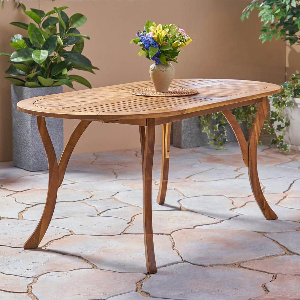 ITOPFOX 70 in. Oval Acacia Wood Outdoor Dining Table in Teak ...