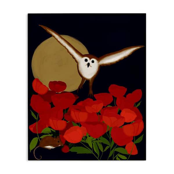 Stupell Industries Owl over Poppy Field by Michelle Ingari Designs Unframed Animal Graphic Art Print 20 in. x 16 in.