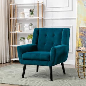 Teal Soft Velvet Ergonomics Accent Chair with Armrest, Upholstered Armchair Reading Side Chair for Living Room Bedroom