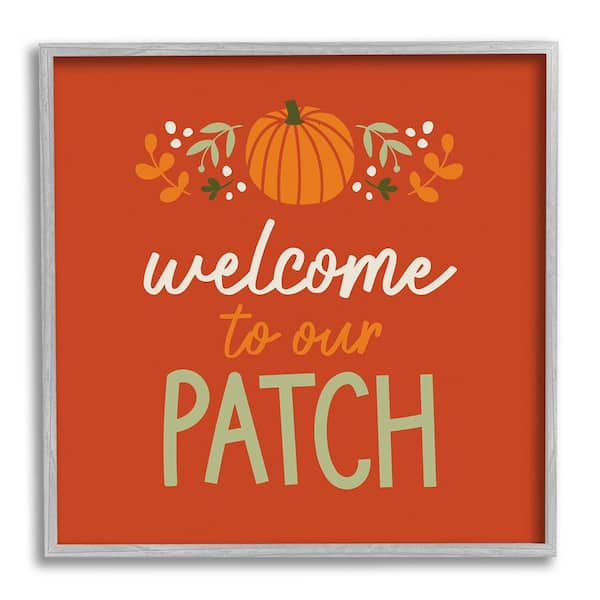 Stupell Industries Welcome Pumpkin Patch Phrase by Emily Dumas 1 Piece Framed Graphic Print Typography Poster Art Print 24 in. x 24 in.