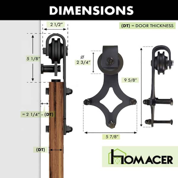 HOMACER 4 ft./48 in. Black Rustic Non-Bypass Sliding Barn Door Hardware Kit  Diamond Design Roller for Double Doors LX2TGH048C - The Home Depot