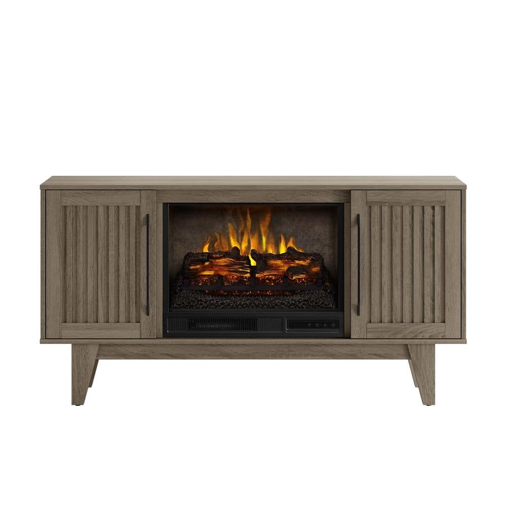SCOTT LIVING ROSALIE 54 in. Freestanding Media Console Wooden Electric Fireplace in Warm Gray Birch -  HDSLFP54W-4B