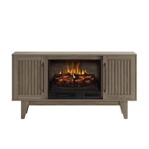 ROSALIE 54 in. Freestanding Media Console Wooden Electric Fireplace in Warm Gray Birch