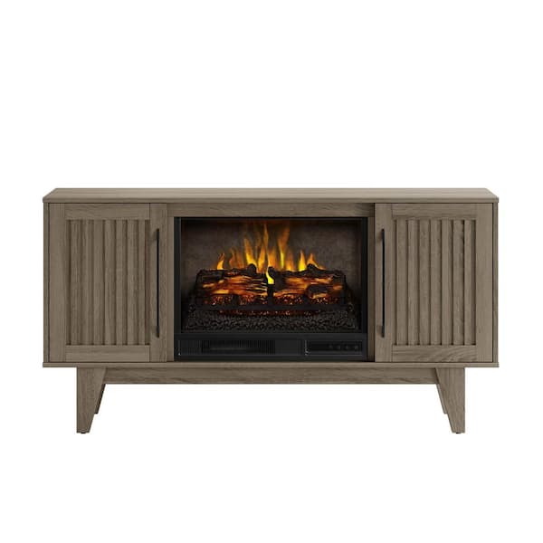 SCOTT LIVING ROSALIE 54 in. Freestanding Media Console Wooden Electric Fireplace in Warm Gray Birch