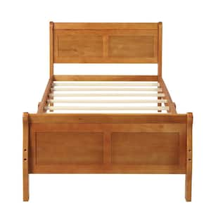 Oak Twin Size Solid Wood Platform Bed with Headboard and Footboard, Kid Platform Sleigh Bed Frame with Wood Slat