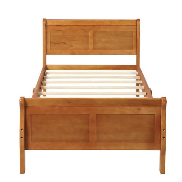 41.3 in. W Oak Twin Wood Frame Platform Bed With Headboard/Footboard ...