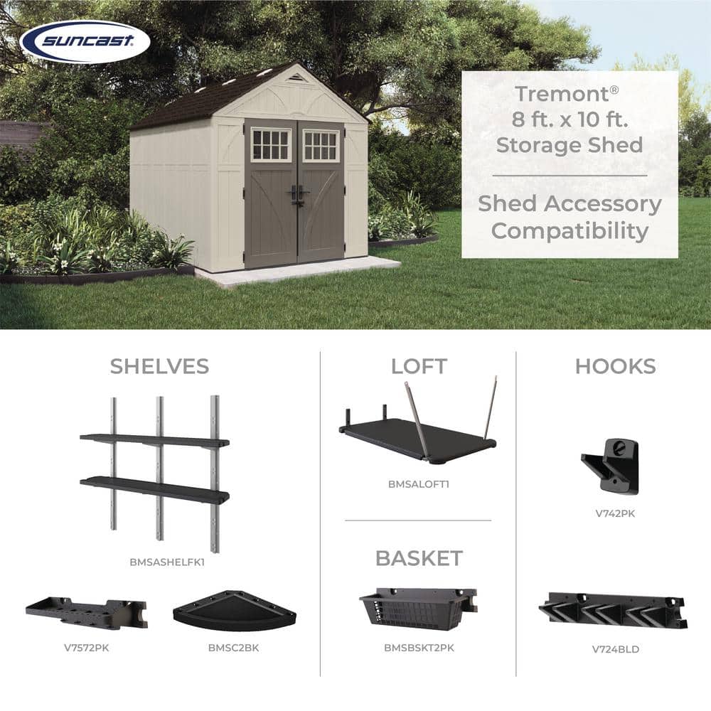 8' x 10' Vanilla and Gray Resin Storage Shed with Windows