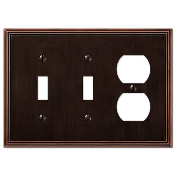 AMERELLE Rhodes 3 Gang 2-Toggle and 1-Duplex Metal Wall Plate - Aged Bronze