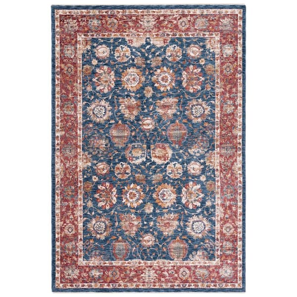 Heirloom 4 ft. x 6 ft. Navy/Rust Border Floral Area Rug