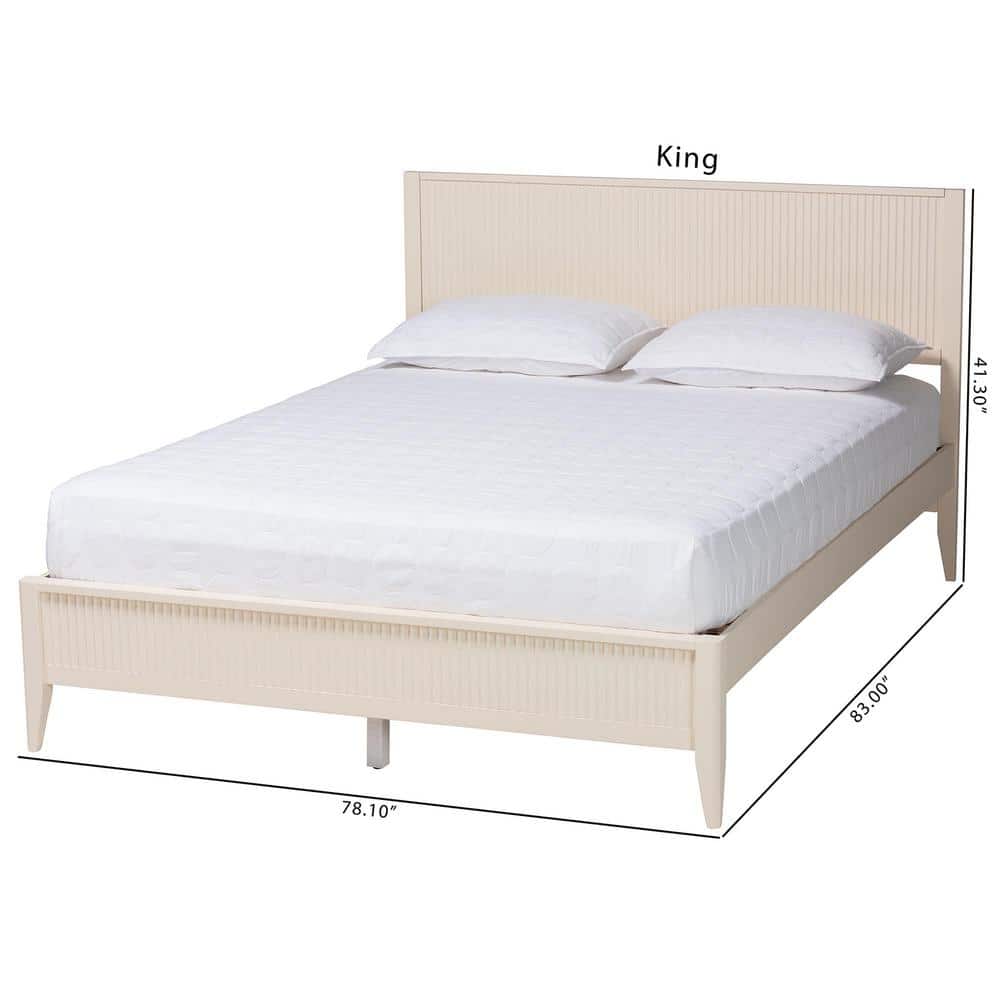 Ivory Fluted Wood King Platform Bed with Slats