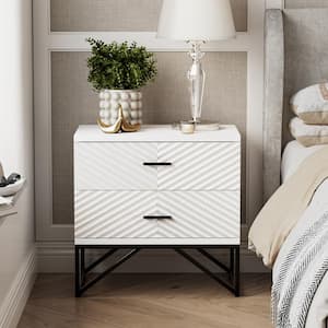 Modern White 2-Drawer 23.25 in. W Nightstand Cabinet