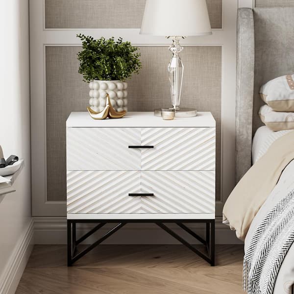 FUIN Modern White 2-Drawer 23.25 in. W Nightstand Cabinet