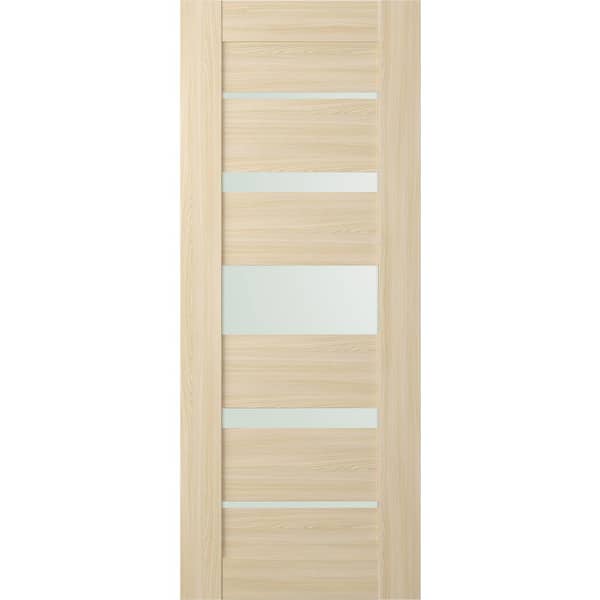 Vona 07-03 18 in. x 83.25 in. No Bore 5-Lite Frosted Glass Loire Ash Wood Composite Interior Door Slab