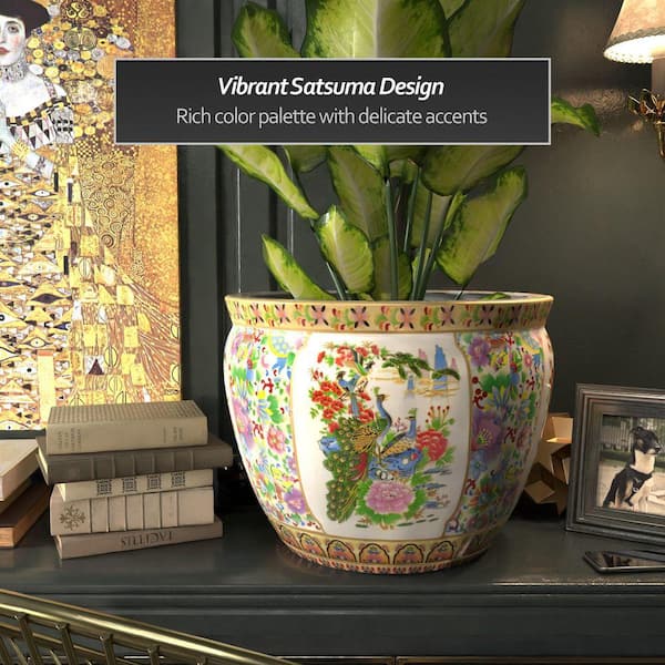 Red Lantern Oriental Furniture 20 in. Satsuma Birds & Flowers