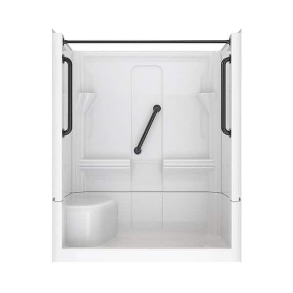 Accessible Living Harmony 60 in. L x 30 in. W x 74 in. H Alcove RH Drain Curtain Rod Shower Kit in Matte Black