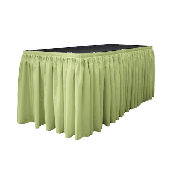 LA Linen 14 ft. x 29 in. Long Sage Polyester Poplin Table Skirt with 10 L-Clips