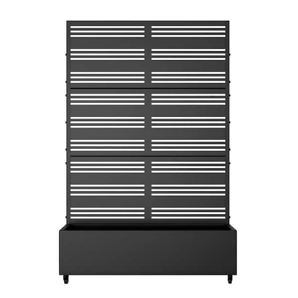 Lirago 72 in. H x 47 in. W Rectanglar Black Outdoor Metal Privacy Screen Planter Box Wall Decor in Louvered Pattern