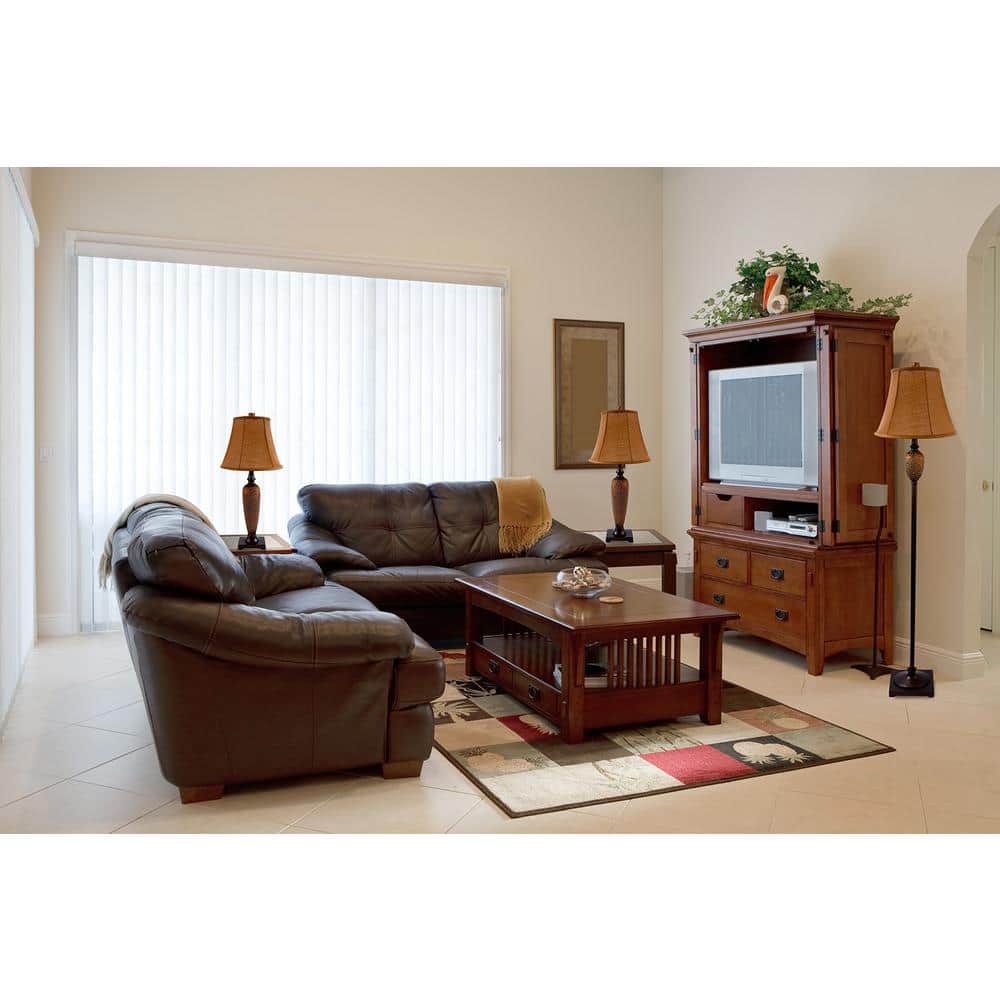 Hammered Bronze 3-Way Switch Lamp Set with Light Brown Shades