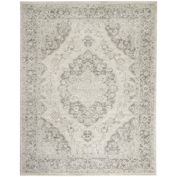 Nourison Tranquil Ivory/Grey 7 ft. x 10 ft. Center Medallion Traditional Area Rug
