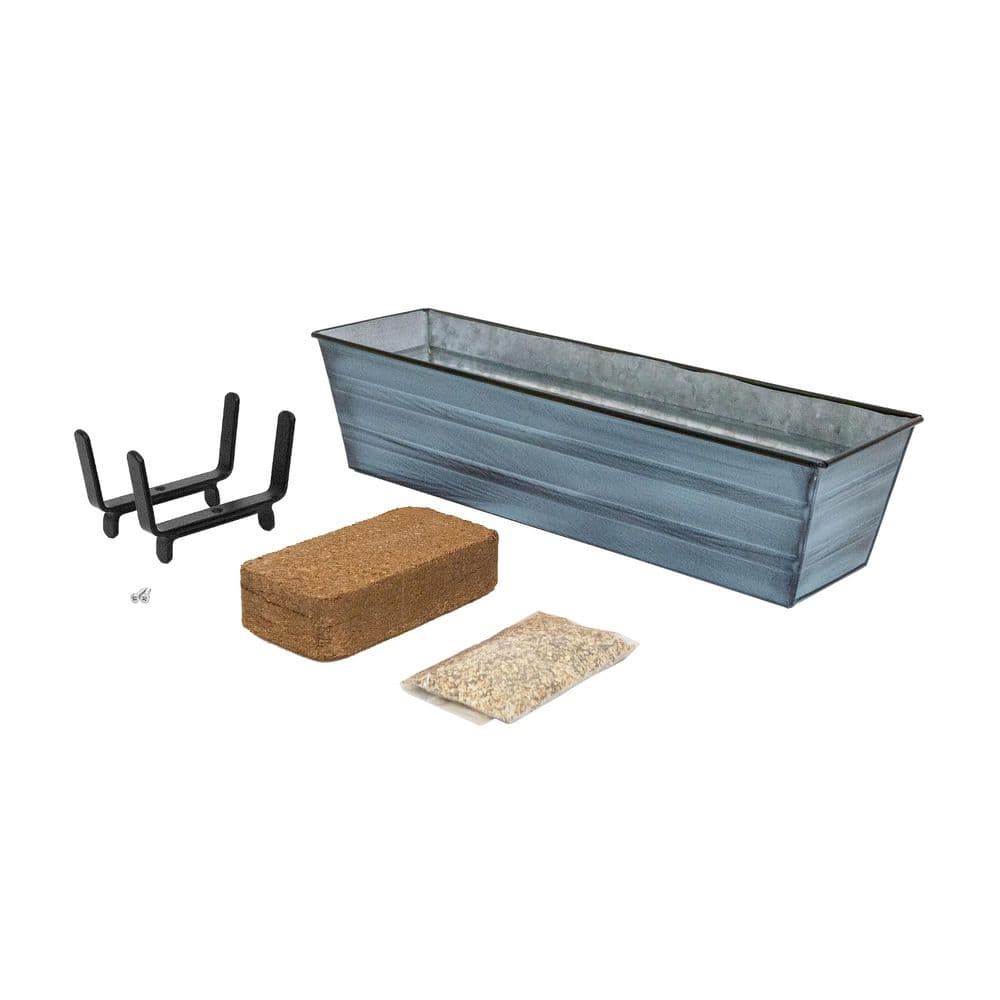 "22"" W Small Nantucket Blue Galvanized Steel Indoor Outdoor Bloom Box Garden Growing Kit With Brackets for 2 x 4 Railings" price history on PriceWatchPro