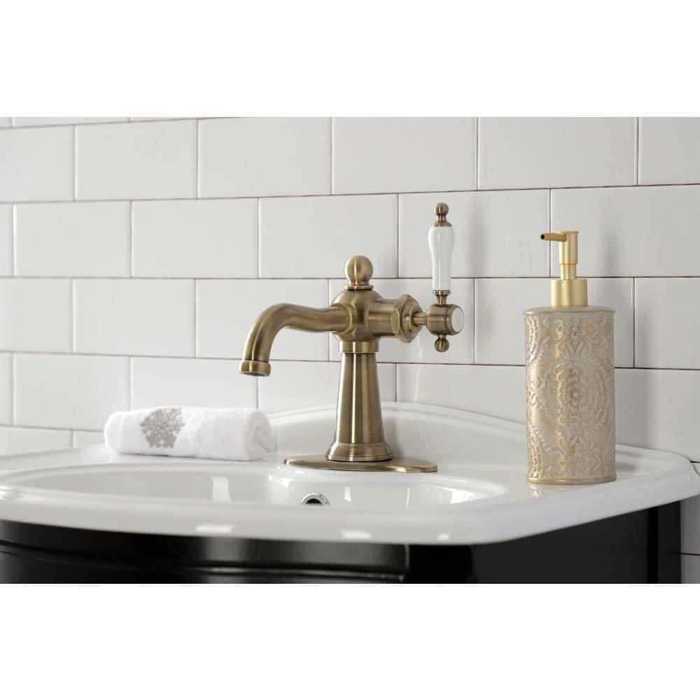 Nautical Antique Brass Single-Handle Bathroom Faucet with Pop-Up Drain