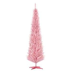 7 ft. Artificial Christmas Tree Pencil Tree Halloween Style Holiday Xmas Tree Home Indoor Decoration, Pink
