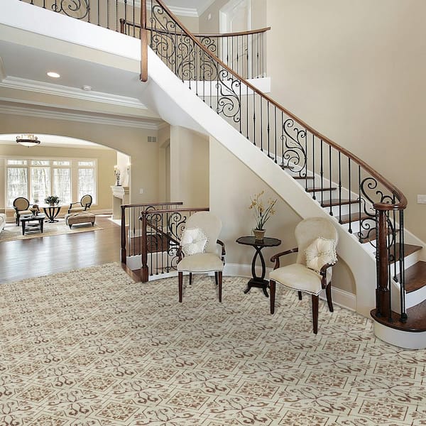 Retro 12 in. W x 12 in. L Villa Tan/Burgundy Peel and Stick Vinyl Tile Flooring (20 sq. ft./case)