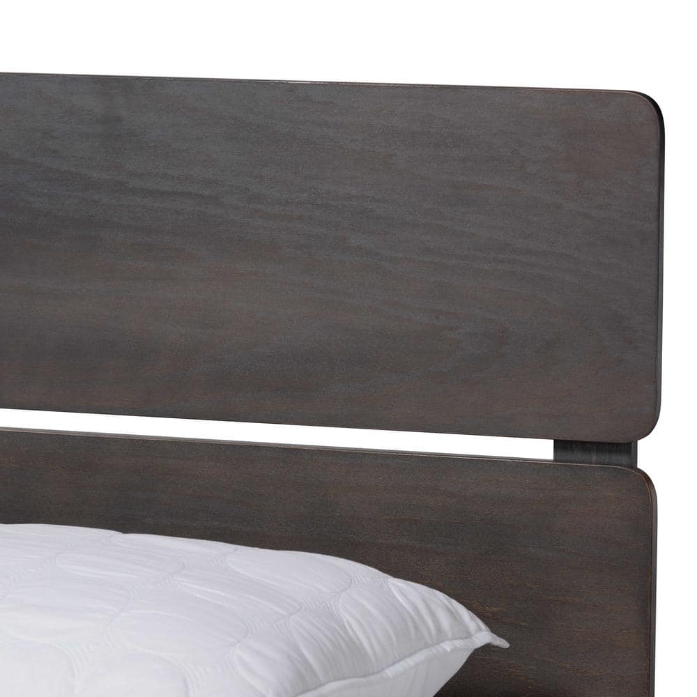Gray and Oak King Upholstered Wood Panel Bed