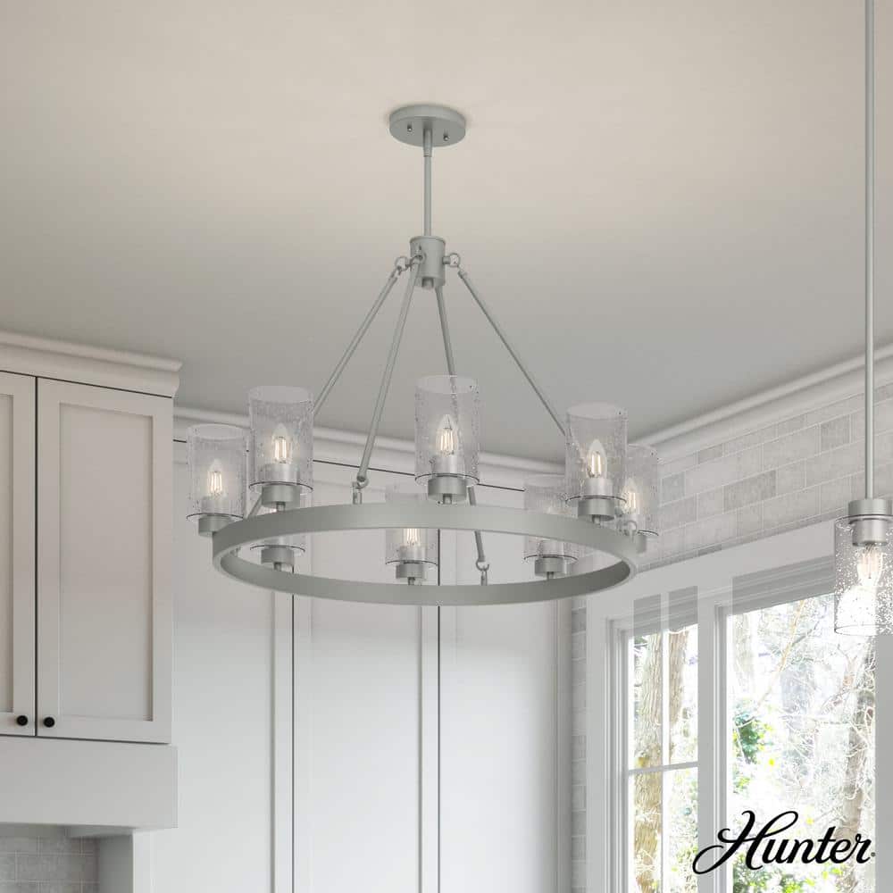 Hartland Matte Silver 8-Light Seeded Glass Candle Chandelier