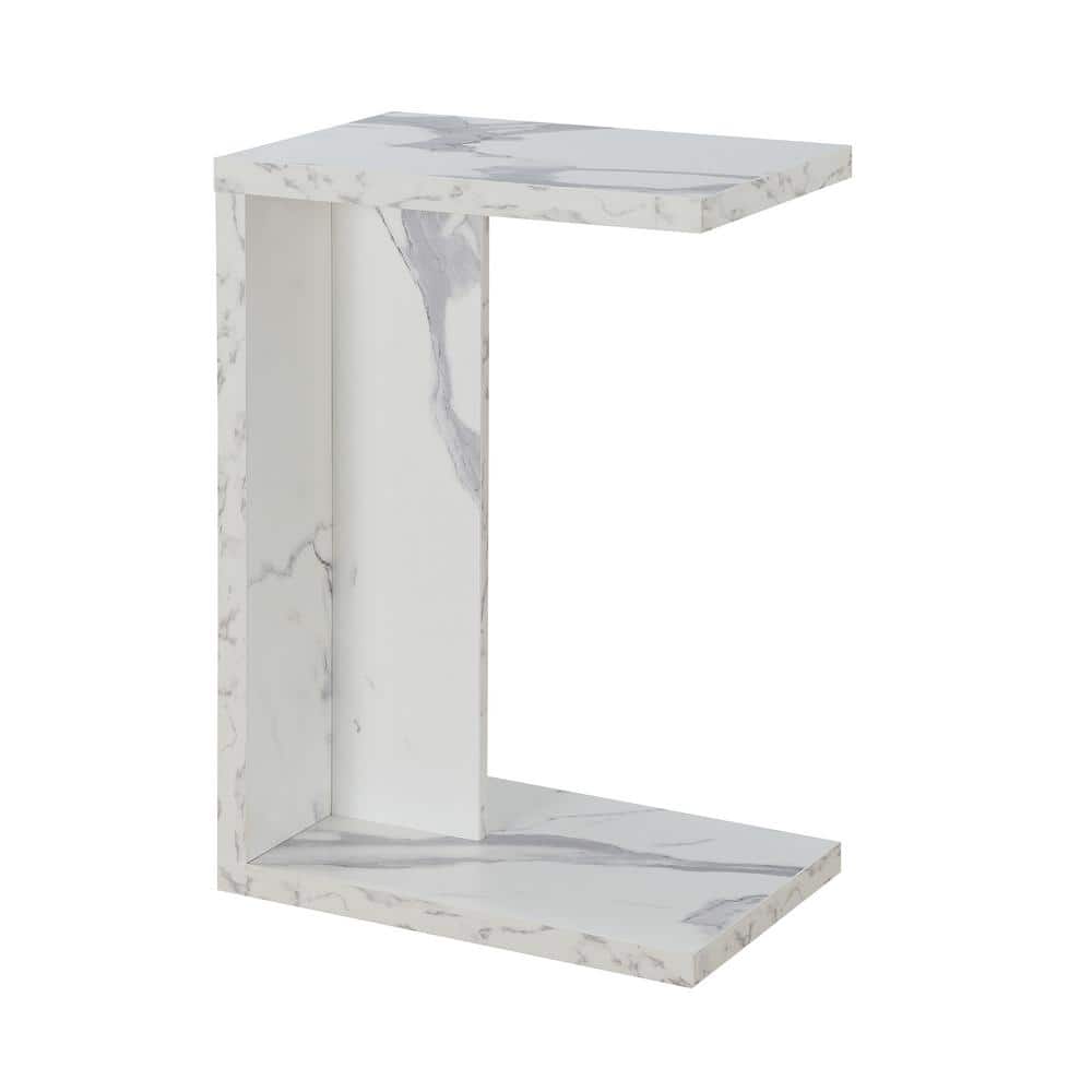 White Faux Marble C-Shaped End Table