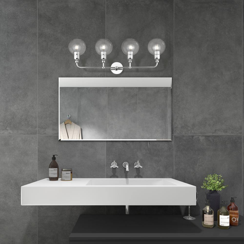 Elegant Polished Chrome 4-Light Vanity with Clear Glass Shades