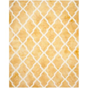 Dip Dye Gold/Ivory 8 ft. x 10 ft. Distressed Multi-Point Trellis Area Rug
