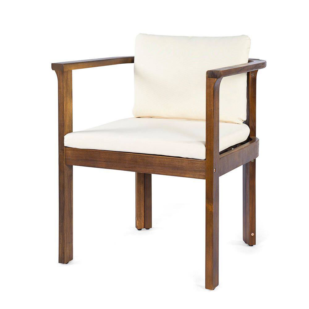 Phyll 7-Piece Wood Patio Outdoor Dining Set with Cream+Brown Cushions Dining Chairs, Teak Expandable Dining Table