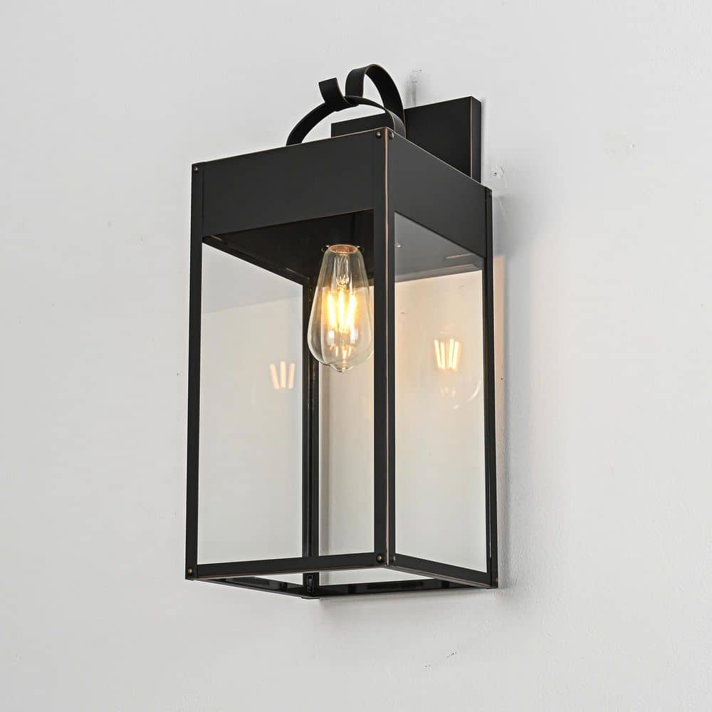 20 in. Oil Rubbed Bronze Large 1-Light Hardwired Outdoor Wall Light Exterior Lantern Sconce with Clear Glass Shade price history on PriceWatchPro