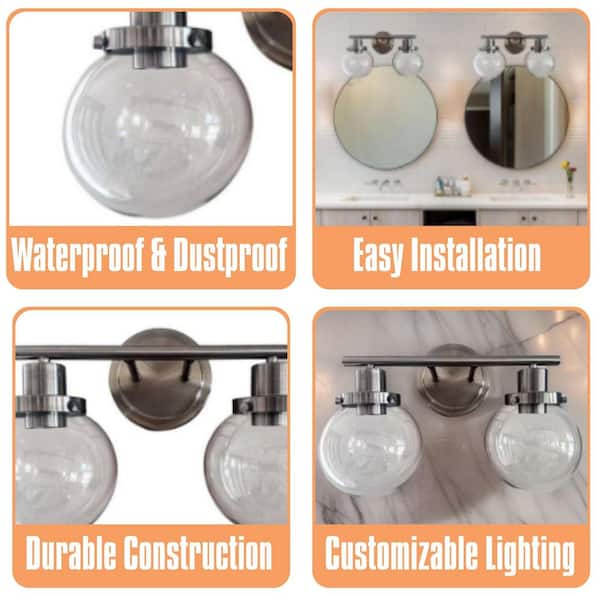 13 in. 2-Light Black Vanity Light with Clear Glass Shade for Bathroom, Living Room, Bedroom