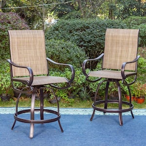 Black Swivel Metal Textilene Outdoor Bar Stool With Arms (4-Pack)
