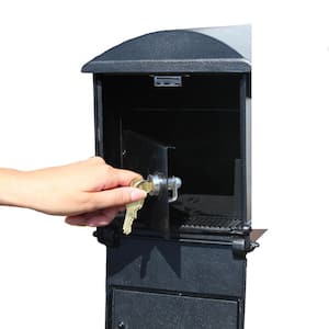 Lewiston Black Post Mount Locking Insert Mailbox with Decorative Fluted Base and Ball Finial