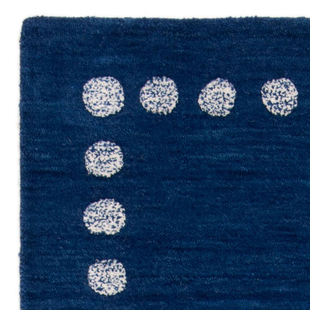 Navy Wool Hand-Tufted Kids Runner Rug with Polka Dot Border