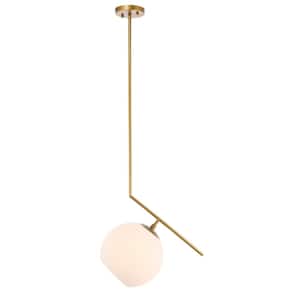 Timeless Home 10 in. 1-Light Brass And Frosted White Glass Pendant Light, Bulbs Not Included