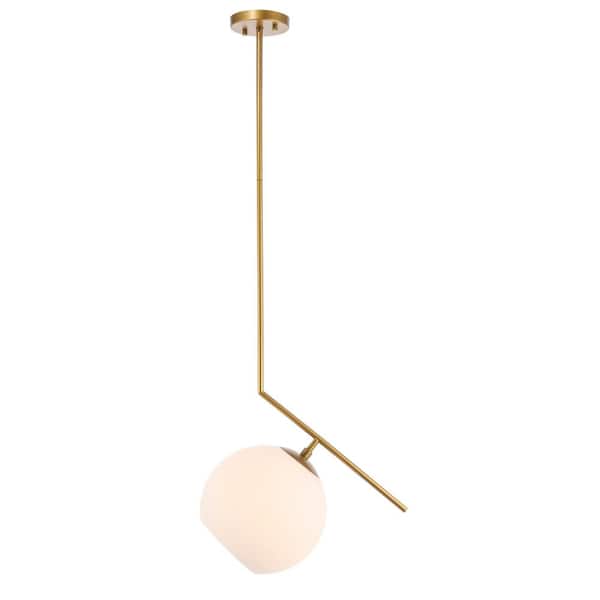Unbranded Timeless Home 10 in. 1-Light Brass And Frosted White Glass Pendant Light, Bulbs Not Included