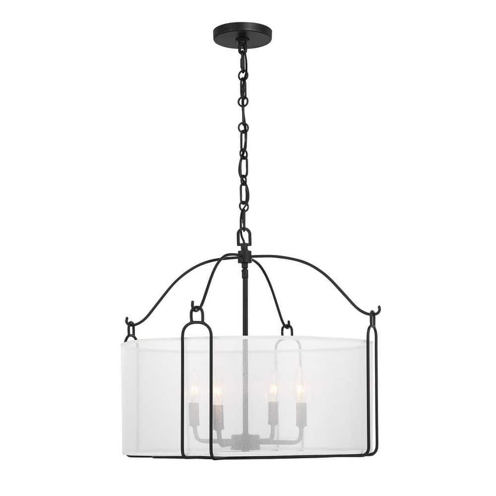 Ashlay 4-Light Matte Black Modern Farmhouse Transitional Pendant with Sheer Organze Drum Shade price history on PriceWatchPro