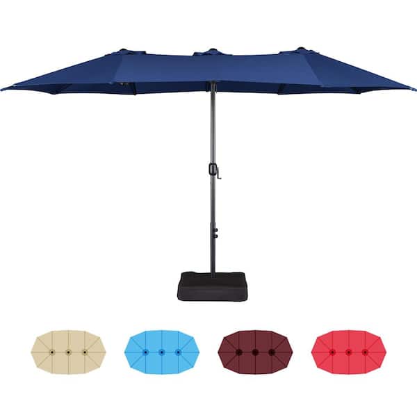 Yaheetech 15 ft. Twin Patio Parasol Triple-size Outdoor Umbrella Navy Blue